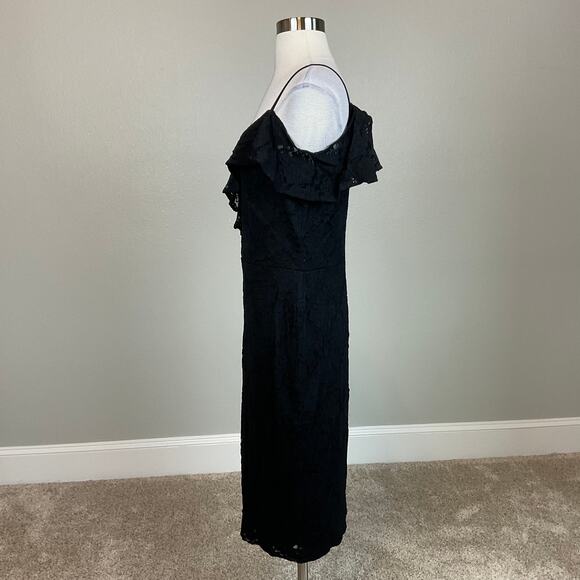 Ralph Lauren Lace Sleeveless Ruffled Sheath Cocktail Dress Black Size 16 V-Neck - Picture 5 of 13